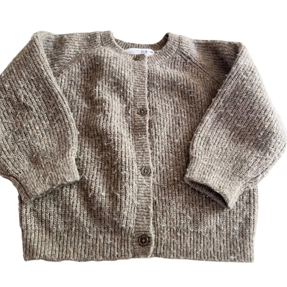 Zara Girls Beige Taupe Rib Knit Button Front Cardigan Sweater 12-18M